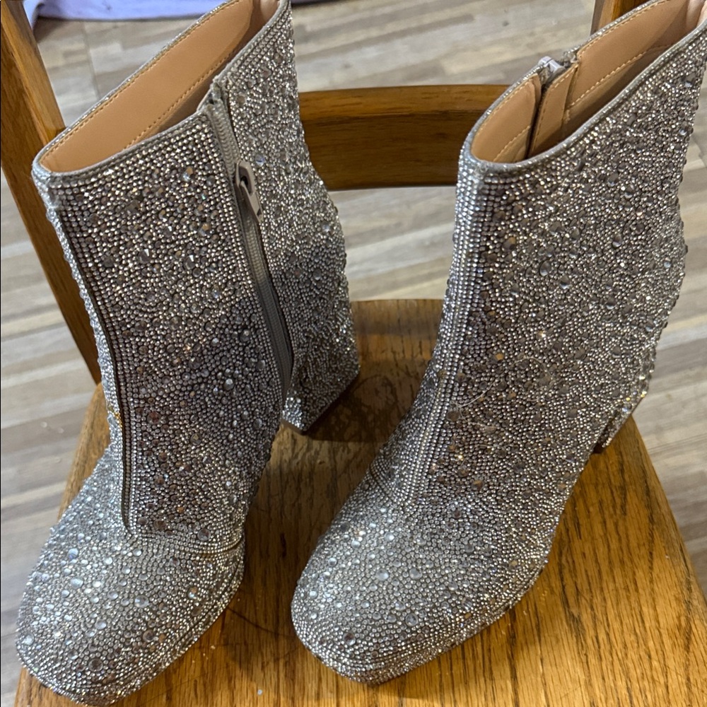 Steve Madden Silver Crystal-Stone Embellished Ankle Booties